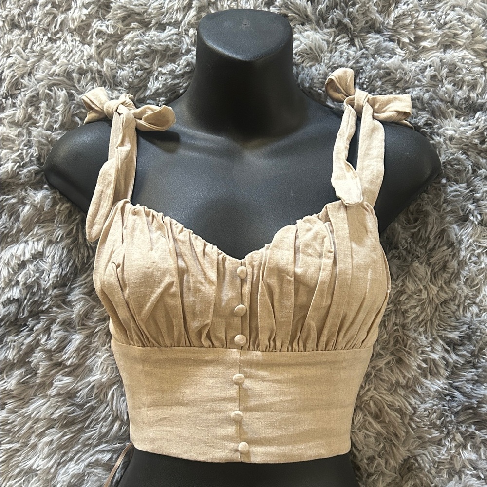 Altar'd State Beige Crop Top with Button Accents peasant style size small